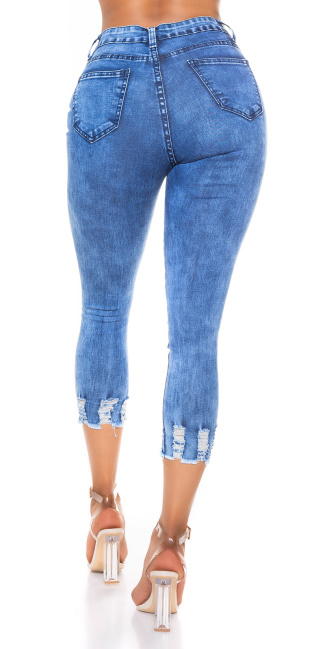 hoge taille geribde 7/8 jeans blauw